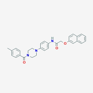 molecular formula C30H29N3O3 B315585 N-{4-[4-(4-methylbenzoyl)-1-piperazinyl]phenyl}-2-(2-naphthyloxy)acetamide 