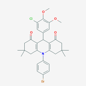 molecular formula C31H33BrClNO4 B315602 10-(4-bromophenyl)-9-(3-chloro-4,5-dimethoxyphenyl)-3,3,6,6-tetramethyl-3,4,6,7,9,10-hexahydro-1,8(2H,5H)-acridinedione 