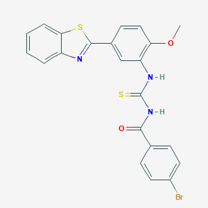 molecular formula C22H16BrN3O2S2 B315626 N-[5-(1,3-benzothiazol-2-yl)-2-methoxyphenyl]-N'-(4-bromobenzoyl)thiourea 