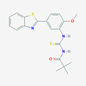 molecular formula C20H21N3O2S2 B315628 N-{[5-(1,3-benzothiazol-2-yl)-2-methoxyphenyl]carbamothioyl}-2,2-dimethylpropanamide 