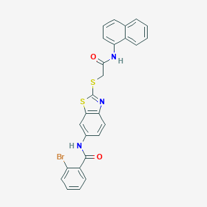 molecular formula C26H18BrN3O2S2 B315670 2-bromo-N-(2-{[2-(naphthalen-1-ylamino)-2-oxoethyl]sulfanyl}-1,3-benzothiazol-6-yl)benzamide 