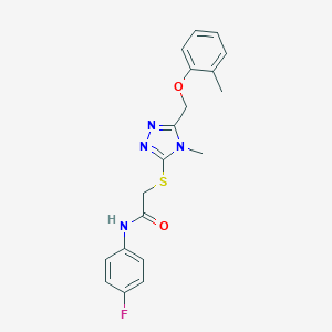 molecular formula C19H19FN4O2S B315671 N-(4-fluorophenyl)-2-({4-methyl-5-[(2-methylphenoxy)methyl]-4H-1,2,4-triazol-3-yl}sulfanyl)acetamide 