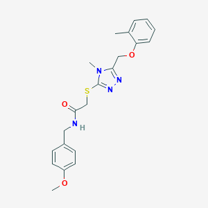molecular formula C21H24N4O3S B315673 N-(4-methoxybenzyl)-2-({4-methyl-5-[(2-methylphenoxy)methyl]-4H-1,2,4-triazol-3-yl}sulfanyl)acetamide 