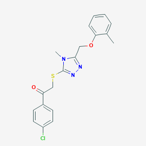 molecular formula C19H18ClN3O2S B315674 1-(4-chlorophenyl)-2-({4-methyl-5-[(2-methylphenoxy)methyl]-4H-1,2,4-triazol-3-yl}sulfanyl)ethanone 