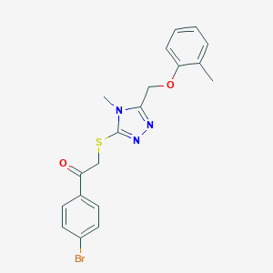 molecular formula C19H18BrN3O2S B315675 1-(4-bromophenyl)-2-({4-methyl-5-[(2-methylphenoxy)methyl]-4H-1,2,4-triazol-3-yl}sulfanyl)ethanone 