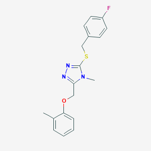 molecular formula C18H18FN3OS B315677 3-[(4-fluorobenzyl)sulfanyl]-4-methyl-5-[(2-methylphenoxy)methyl]-4H-1,2,4-triazole 