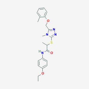 molecular formula C22H26N4O3S B315682 N-(4-ethoxyphenyl)-2-({4-methyl-5-[(2-methylphenoxy)methyl]-4H-1,2,4-triazol-3-yl}sulfanyl)propanamide 
