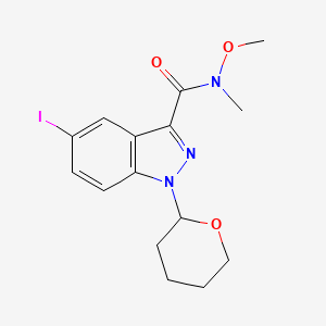 molecular formula C15H18IN3O3 B3156823 5-Iodo-1-(tetrahydro-pyran-2-yl)-1H-indazole-3-carboxylic acid methoxy-methyl-amide CAS No. 837364-59-7