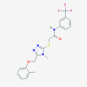 molecular formula C20H19F3N4O2S B315683 2-({4-methyl-5-[(2-methylphenoxy)methyl]-4H-1,2,4-triazol-3-yl}sulfanyl)-N-[3-(trifluoromethyl)phenyl]acetamide 
