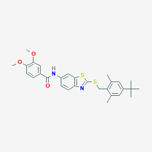 molecular formula C29H32N2O3S2 B315684 N-{2-[(4-tert-butyl-2,6-dimethylbenzyl)sulfanyl]-1,3-benzothiazol-6-yl}-3,4-dimethoxybenzamide 