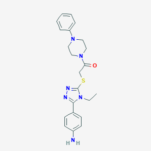 molecular formula C22H26N6OS B315685 2-{[5-(4-aminophenyl)-4-ethyl-4H-1,2,4-triazol-3-yl]sulfanyl}-1-(4-phenylpiperazin-1-yl)ethanone 