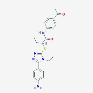 molecular formula C22H25N5O2S B315686 N-(4-acetylphenyl)-2-{[5-(4-aminophenyl)-4-ethyl-4H-1,2,4-triazol-3-yl]sulfanyl}butanamide 