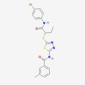molecular formula C20H19BrN4O2S2 B315694 N-[5-({1-[(4-bromoanilino)carbonyl]propyl}sulfanyl)-1,3,4-thiadiazol-2-yl]-3-methylbenzamide 