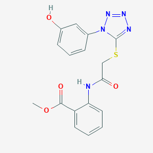 molecular formula C17H15N5O4S B315702 methyl 2-[({[1-(3-hydroxyphenyl)-1H-tetrazol-5-yl]sulfanyl}acetyl)amino]benzoate 