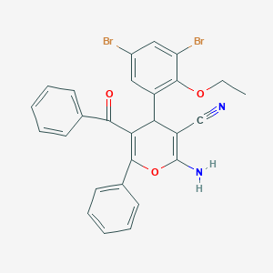 molecular formula C27H20Br2N2O3 B315709 2-amino-5-benzoyl-4-(3,5-dibromo-2-ethoxyphenyl)-6-phenyl-4H-pyran-3-carbonitrile 