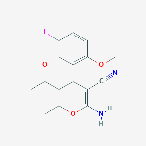 molecular formula C16H15IN2O3 B315714 5-acetyl-2-amino-4-(5-iodo-2-methoxyphenyl)-6-methyl-4H-pyran-3-carbonitrile 