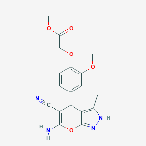 molecular formula C18H18N4O5 B315716 Methyl [4-(6-amino-5-cyano-3-methyl-1,4-dihydropyrano[2,3-c]pyrazol-4-yl)-2-methoxyphenoxy]acetate 