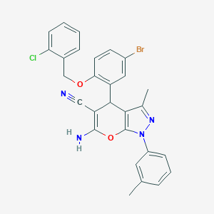 molecular formula C28H22BrClN4O2 B315729 6-Amino-4-{5-bromo-2-[(2-chlorobenzyl)oxy]phenyl}-3-methyl-1-(3-methylphenyl)-1,4-dihydropyrano[2,3-c]pyrazole-5-carbonitrile 