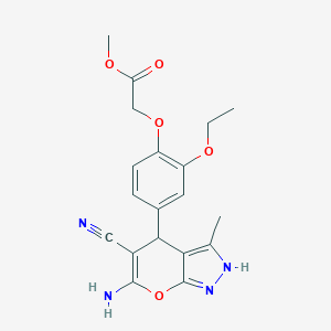 molecular formula C19H20N4O5 B315731 Methyl [4-(6-amino-5-cyano-3-methyl-1,4-dihydropyrano[2,3-c]pyrazol-4-yl)-2-ethoxyphenoxy]acetate 