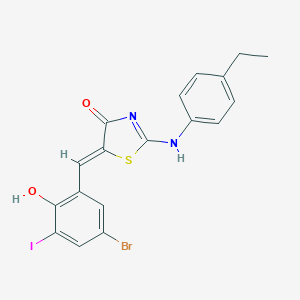 (5Z)-5-[(5-bromo-2-hydroxy-3-iodophenyl)methylidene]-2-(4-ethylanilino)-1,3-thiazol-4-one