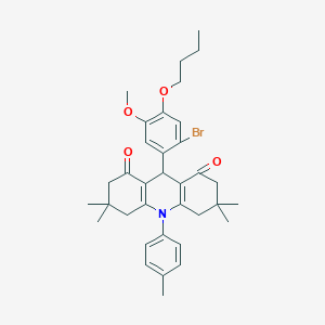 molecular formula C35H42BrNO4 B315742 9-(2-bromo-4-butoxy-5-methoxyphenyl)-3,3,6,6-tetramethyl-10-(4-methylphenyl)-3,4,6,7,9,10-hexahydro-1,8(2H,5H)-acridinedione 
