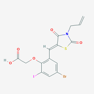 molecular formula C15H11BrINO5S B315744 {2-[(3-Allyl-2,4-dioxo-1,3-thiazolidin-5-ylidene)methyl]-4-bromo-6-iodophenoxy}acetic acid 