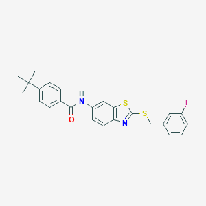 molecular formula C25H23FN2OS2 B315750 4-tert-butyl-N-{2-[(3-fluorobenzyl)sulfanyl]-1,3-benzothiazol-6-yl}benzamide 
