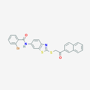 molecular formula C26H17BrN2O2S2 B315751 2-bromo-N-(2-{[2-(naphthalen-2-yl)-2-oxoethyl]sulfanyl}-1,3-benzothiazol-6-yl)benzamide 