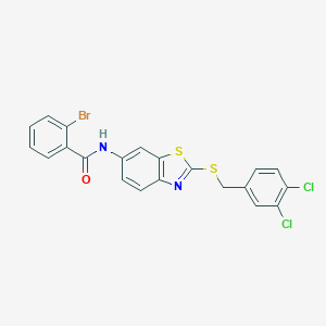 molecular formula C21H13BrCl2N2OS2 B315752 2-bromo-N-{2-[(3,4-dichlorobenzyl)sulfanyl]-1,3-benzothiazol-6-yl}benzamide 