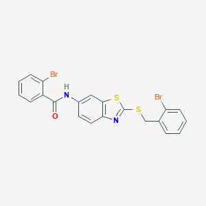 molecular formula C21H14Br2N2OS2 B315754 2-bromo-N-{2-[(2-bromobenzyl)sulfanyl]-1,3-benzothiazol-6-yl}benzamide 