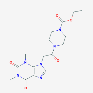 molecular formula C16H22N6O5 B315758 ethyl 4-[(1,3-dimethyl-2,6-dioxo-1,2,3,6-tetrahydro-9H-purin-9-yl)acetyl]-1-piperazinecarboxylate 
