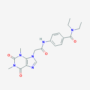 molecular formula C20H24N6O4 B315765 4-{[(1,3-dimethyl-2,6-dioxo-1,2,3,6-tetrahydro-9H-purin-9-yl)acetyl]amino}-N,N-diethylbenzamide 