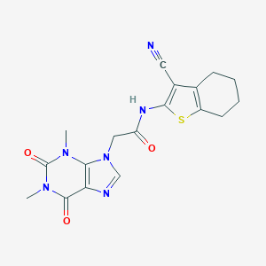molecular formula C18H18N6O3S B315766 N-(3-cyano-4,5,6,7-tetrahydro-1-benzothien-2-yl)-2-(1,3-dimethyl-2,6-dioxo-1,2,3,6-tetrahydro-9H-purin-9-yl)acetamide 