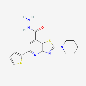 molecular formula C16H17N5OS2 B3157773 2-(Piperidin-1-yl)-5-(2-thienyl)thiazolo-[4,5-b]-pyridine-7-carbohydrazide CAS No. 852408-82-3