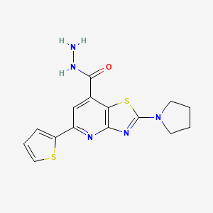 molecular formula C15H15N5OS2 B3157776 2-(Pyrrolidin-1-yl)-5-(2-thienyl)thiazolo-[4,5-b]-pyridine-7-carbohydrazide CAS No. 852408-83-4