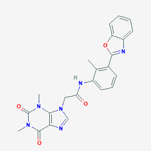 molecular formula C23H20N6O4 B315780 N-[3-(1,3-benzoxazol-2-yl)-2-methylphenyl]-2-(1,3-dimethyl-2,6-dioxo-1,2,3,6-tetrahydro-9H-purin-9-yl)acetamide 
