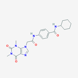 molecular formula C22H26N6O4 B315781 N-cyclohexyl-4-{[(1,3-dimethyl-2,6-dioxo-1,2,3,6-tetrahydro-9H-purin-9-yl)acetyl]amino}benzamide 