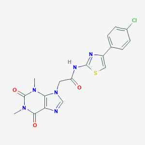 molecular formula C18H15ClN6O3S B315782 N-[4-(4-chlorophenyl)-1,3-thiazol-2-yl]-2-(1,3-dimethyl-2,6-dioxo-1,2,3,6-tetrahydro-9H-purin-9-yl)acetamide 
