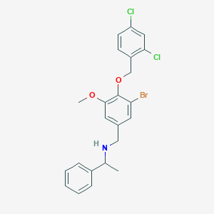 molecular formula C23H22BrCl2NO2 B315784 N-{3-bromo-4-[(2,4-dichlorobenzyl)oxy]-5-methoxybenzyl}-1-phenylethanamine 