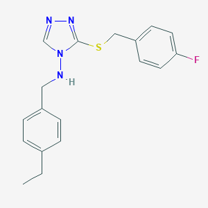 molecular formula C18H19FN4S B315811 N-(4-ethylbenzyl)-N-{3-[(4-fluorobenzyl)sulfanyl]-4H-1,2,4-triazol-4-yl}amine 