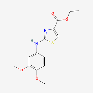 molecular formula C14H16N2O4S B3158110 2-(3,4-Dimethoxy-phenylamino)-thiazole-4-carboxylic acid ethyl ester CAS No. 855596-52-0