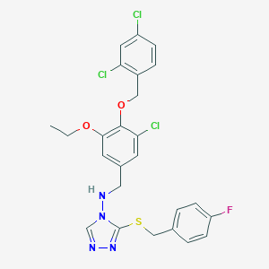 molecular formula C25H22Cl3FN4O2S B315812 N-{3-chloro-4-[(2,4-dichlorobenzyl)oxy]-5-ethoxybenzyl}-N-{3-[(4-fluorobenzyl)sulfanyl]-4H-1,2,4-triazol-4-yl}amine 