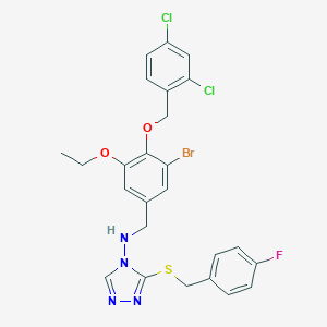 molecular formula C25H22BrCl2FN4O2S B315813 N-{3-bromo-4-[(2,4-dichlorobenzyl)oxy]-5-ethoxybenzyl}-N-{3-[(4-fluorobenzyl)sulfanyl]-4H-1,2,4-triazol-4-yl}amine 