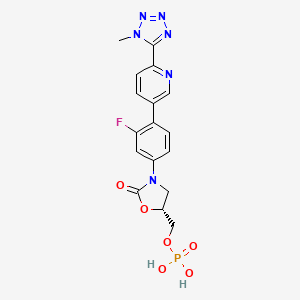 molecular formula C17H16FN6O6P B3158276 2-Oxazolidinone, 3-[3-fluoro-4-[6-(1-methyl-1H-tetrazol-5-yl)-3-pyridinyl]phenyl]-5-[(phosphonooxy)methyl]-, (5R)- CAS No. 856867-56-6