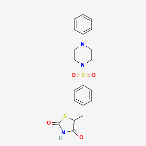 molecular formula C20H21N3O4S2 B3158757 5-{4-[(4-Phenylpiperazino)sulfonyl]benzyl}-1,3-thiazolane-2,4-dione CAS No. 860610-56-6