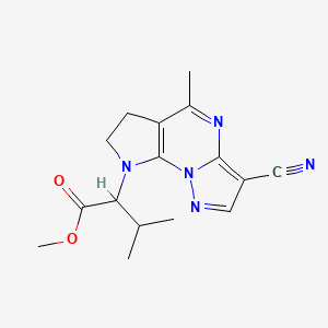 molecular formula C16H19N5O2 B3158768 methyl 2-(3-cyano-5-methyl-6,7-dihydro-8H-pyrazolo[1,5-a]pyrrolo[3,2-e]pyrimidin-8-yl)-3-methylbutanoate CAS No. 860610-77-1