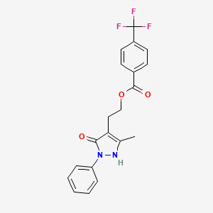 molecular formula C20H17F3N2O3 B3158797 2-(5-methyl-3-oxo-2-phenyl-2,3-dihydro-1H-pyrazol-4-yl)ethyl 4-(trifluoromethyl)benzenecarboxylate CAS No. 860611-55-8