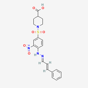 1-[(3-nitro-4-{2-[(E,2E)-3-phenyl-2-propenylidene]hydrazino}phenyl)sulfonyl]-4-piperidinecarboxylic acid