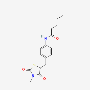 molecular formula C17H22N2O3S B3158948 N-{4-[(3-methyl-2,4-dioxo-1,3-thiazolan-5-yl)methyl]phenyl}hexanamide CAS No. 860651-01-0