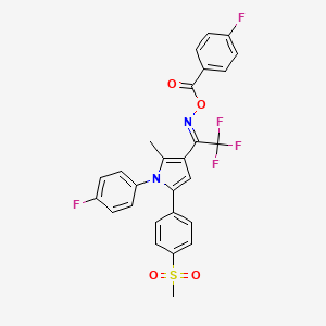 molecular formula C27H19F5N2O4S B3159097 (Z)-{2,2,2-trifluoro-1-[1-(4-fluorophenyl)-5-(4-methanesulfonylphenyl)-2-methyl-1H-pyrrol-3-yl]ethylidene}amino 4-fluorobenzoate CAS No. 860788-00-7